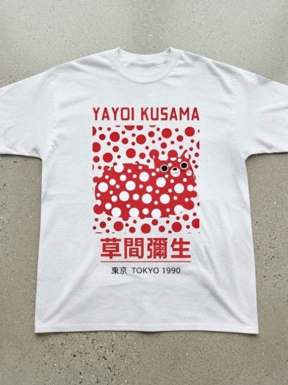 Gildan White Tee with Red Polka-Dot Kusama Graphic